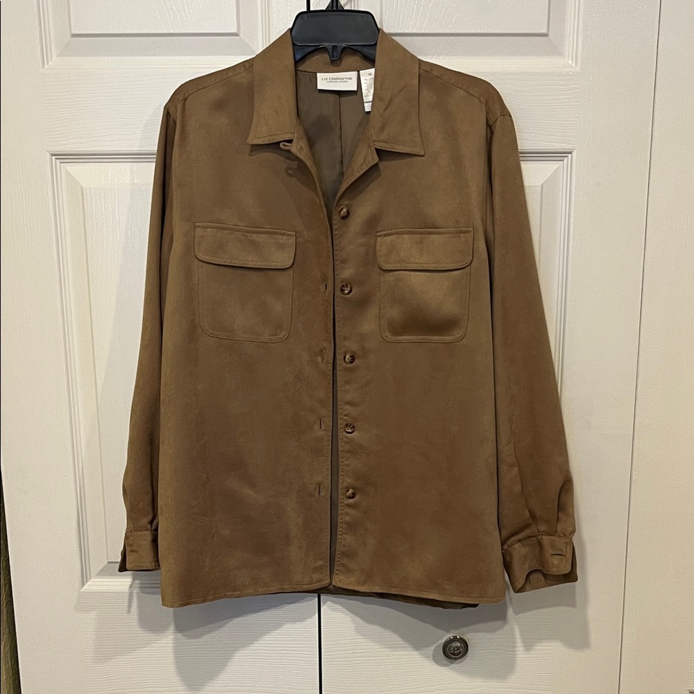 Vintage Liz Claiborne Faux Suede Brown Button Down Shirt